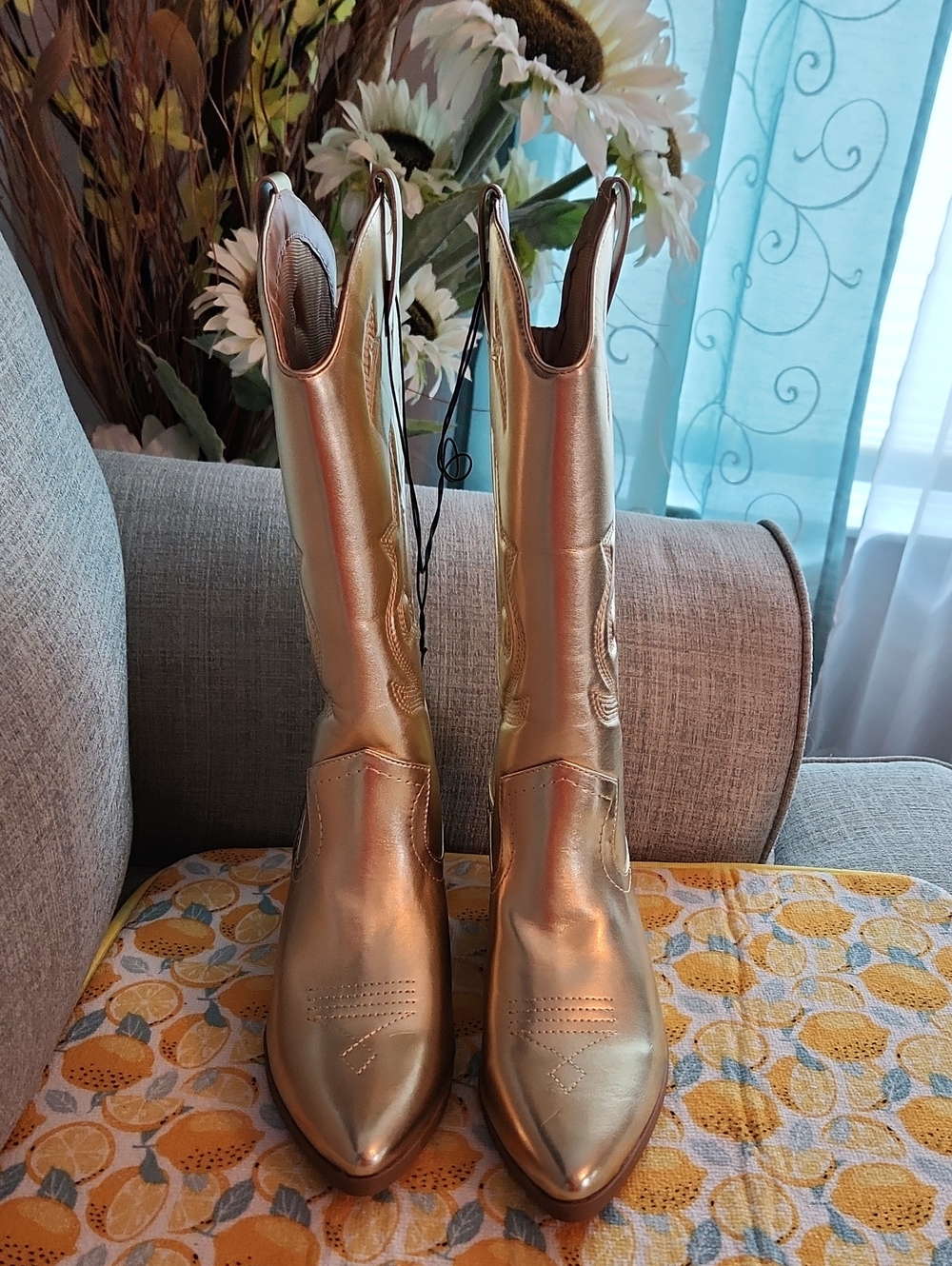 Soda Metallic Gold Mid-Calf Western Heeled Boots